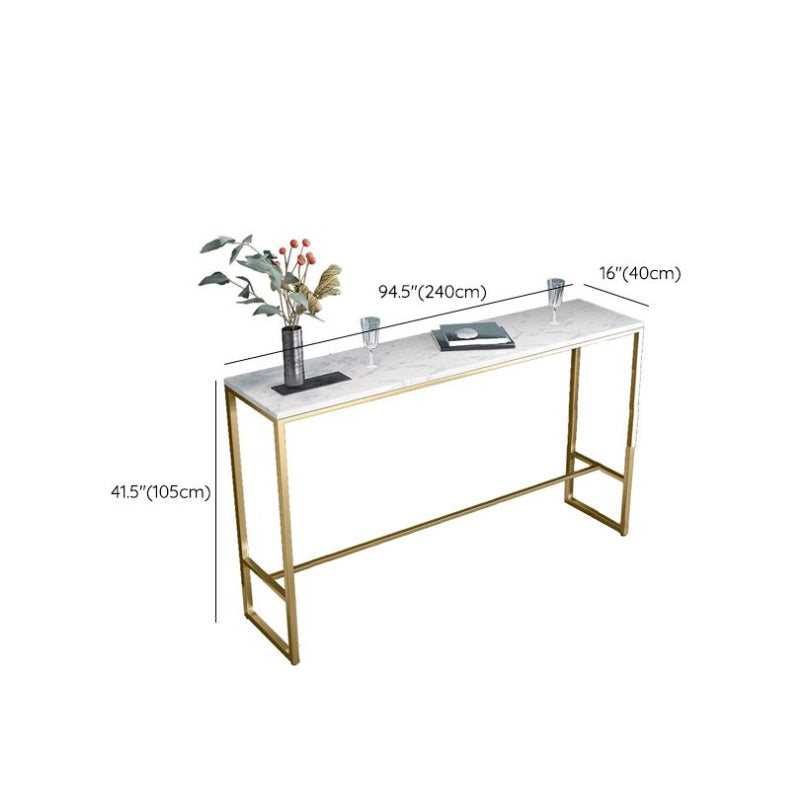 Glam Bar Height Table White Faux Marble Top Bistro Bar Table with Metal Base