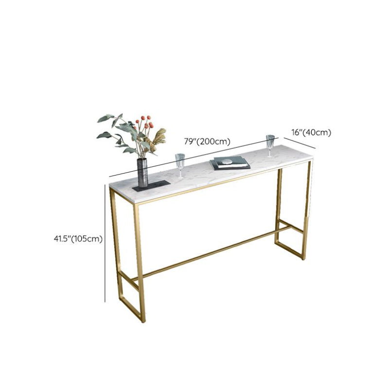 Glam Bar Height Table White Faux Marble Top Bistro Bar Table with Metal Base