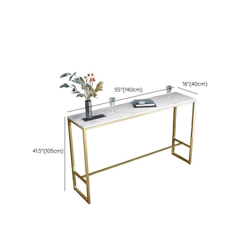 Glam Bar Height Table White Faux Marble Top Bistro Bar Table with Metal Base