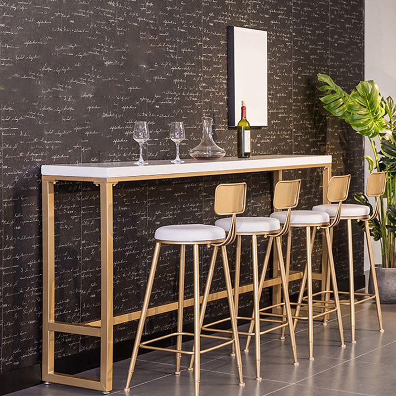 White Faux Marble Table Modern Style Bistro Table with Gold Base