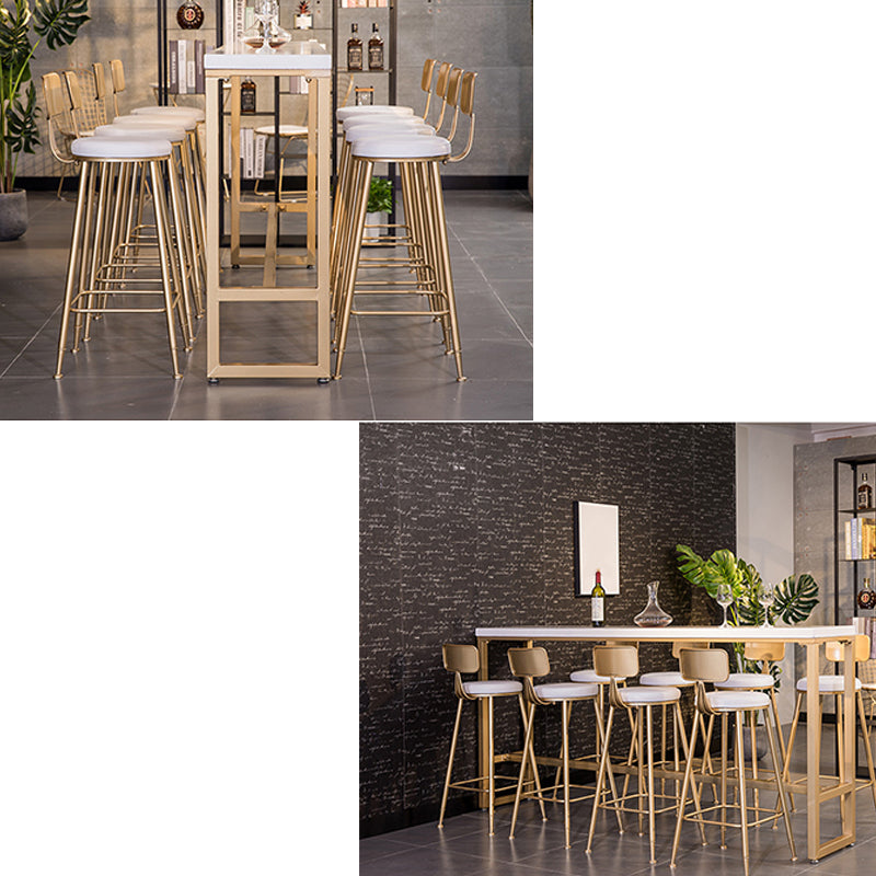 White Faux Marble Table Modern Style Bistro Table with Gold Base