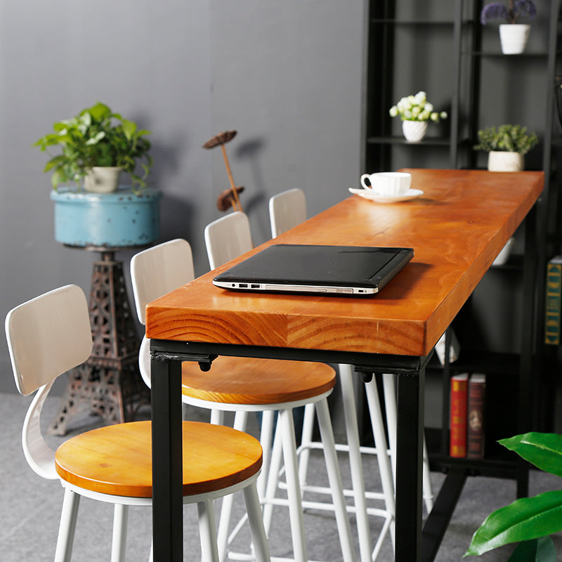 Industrial Style Bar Table Rectangle Solid Wood Pub Bar Table in Brown
