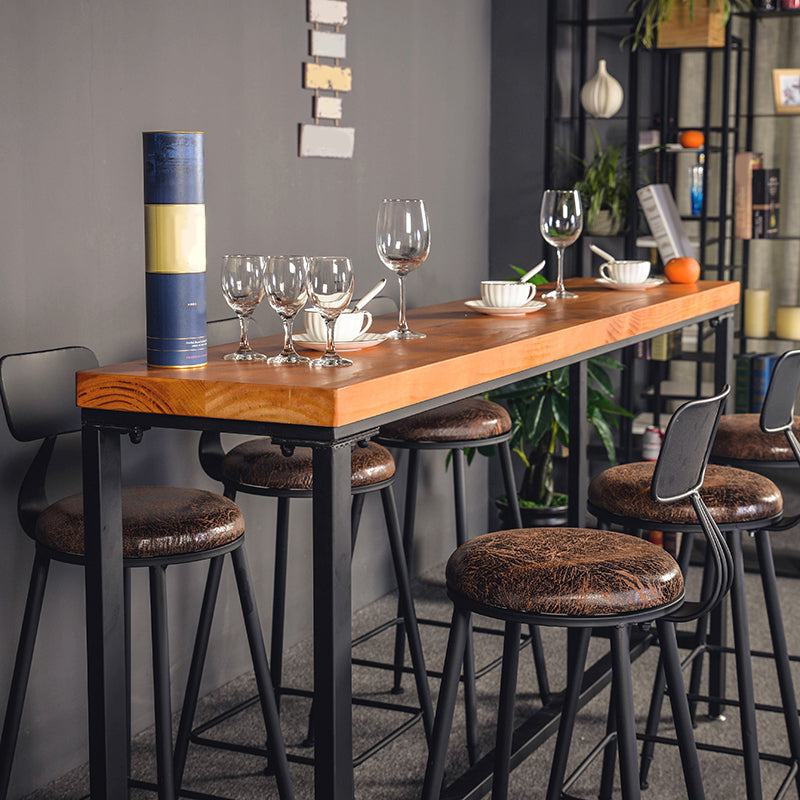 Industrial Style Bar Table Rectangle Solid Wood Pub Bar Table in Brown