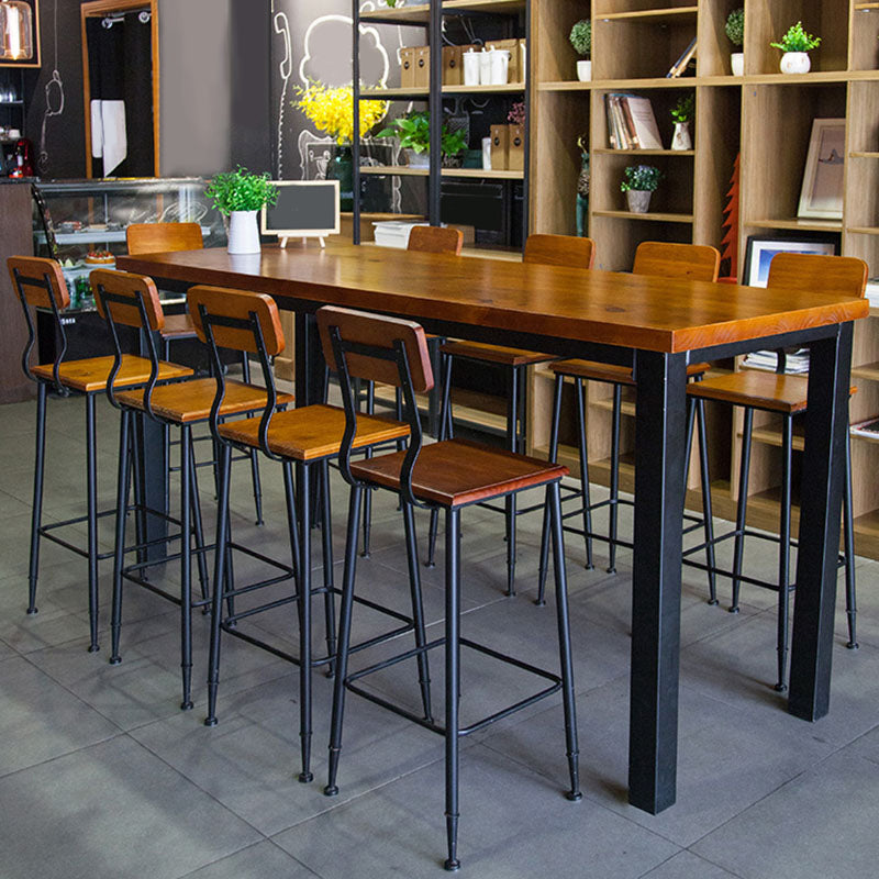 Industrial Style Bistro Bar Desk Solid Wood Rectangle Pub Table in Brown