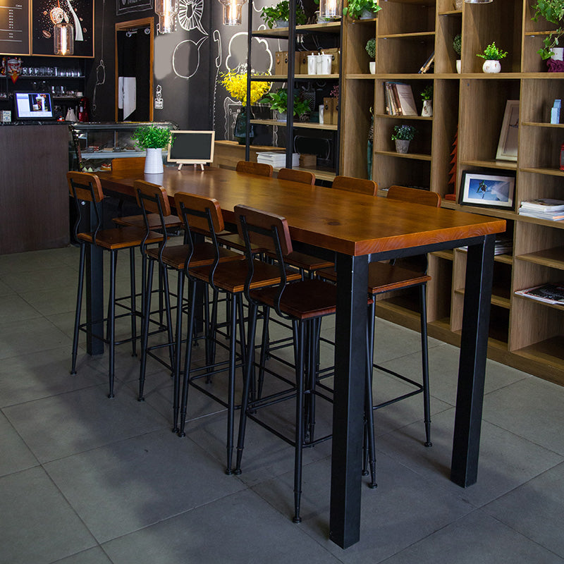 Industrial Style Bistro Bar Desk Solid Wood Rectangle Pub Table in Brown