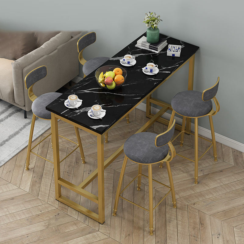 Wooden Top Bistro Bar Table Rectangle Gold Base Bar Table for Home