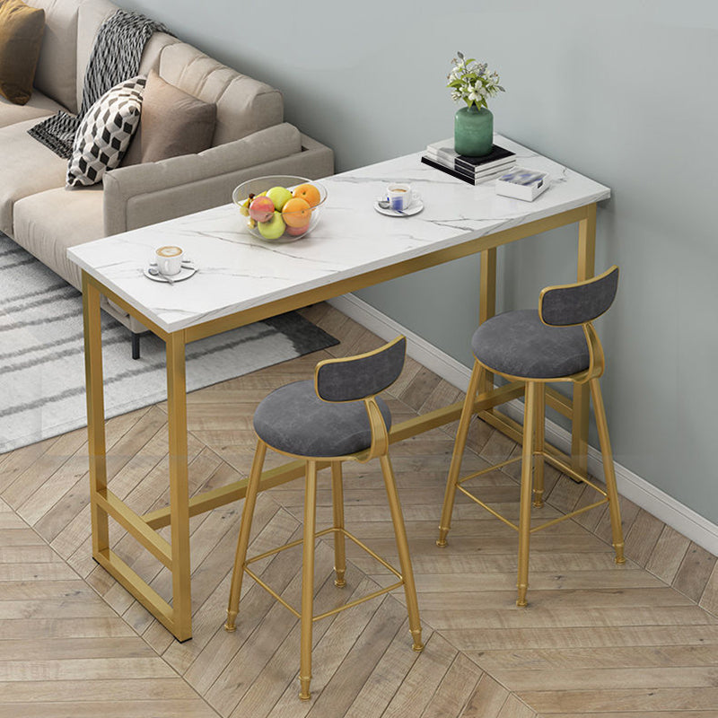 Wooden Top Bistro Bar Table Rectangle Gold Base Bar Table for Home