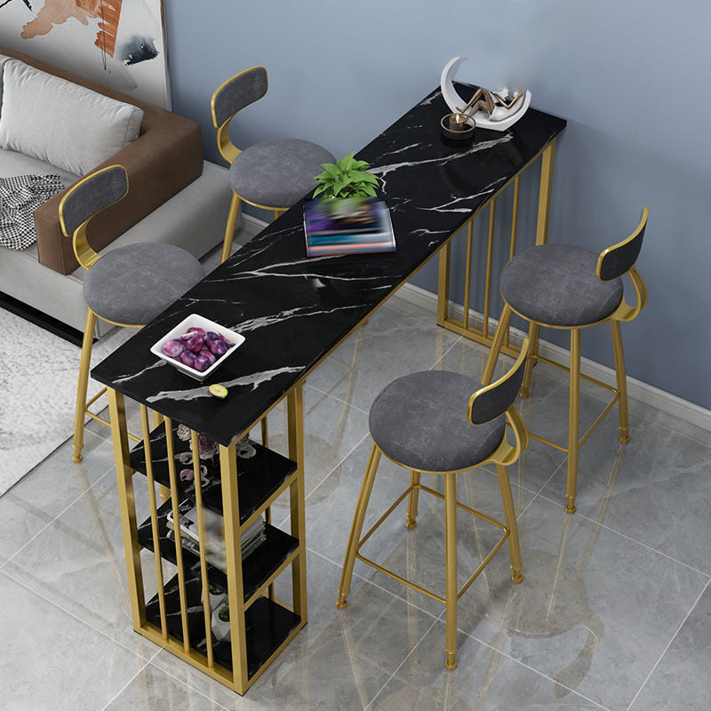 Wooden Top Bistro Bar Table Rectangle Gold Base Bar Table for Home