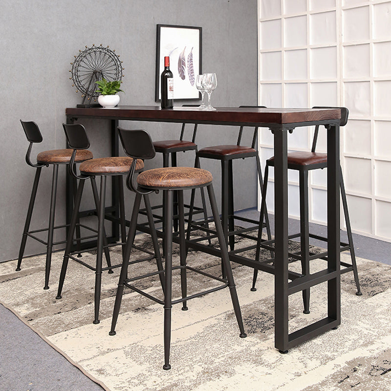 Industrial Solid Wood Bistro Bar Table Rectangle Metal Base Bar Table