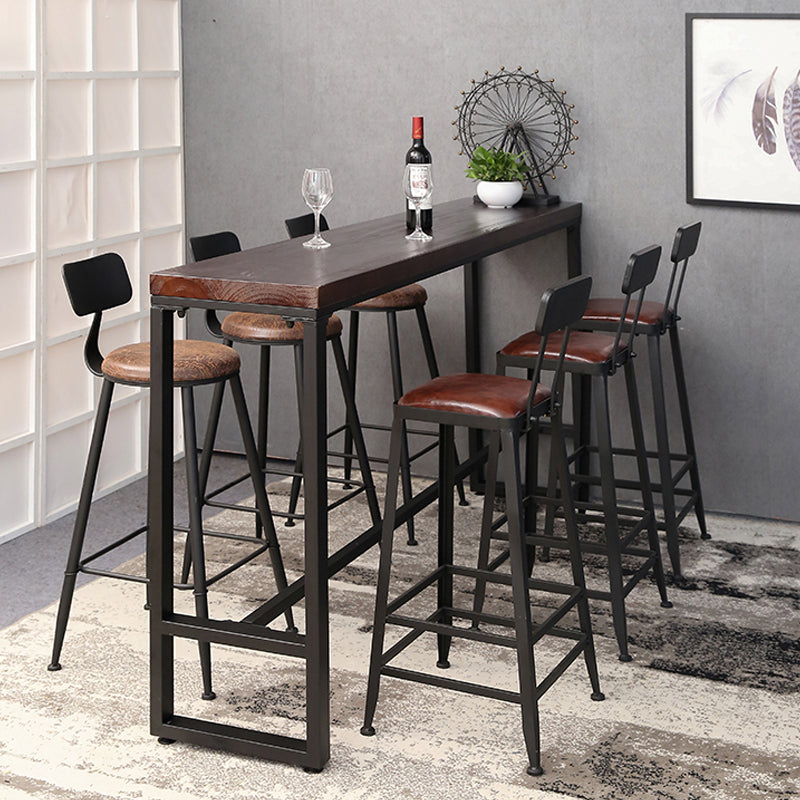 Industrial Solid Wood Bistro Bar Table Rectangle Metal Base Bar Table