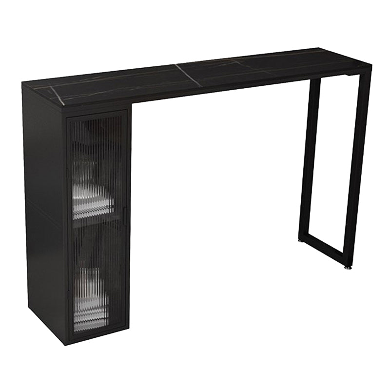 Modern Sintered Stone Bar Table Rectangle Dining Table with Storage Shelves