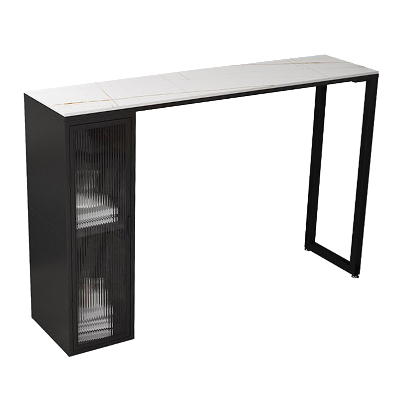 Modern Sintered Stone Bar Table Rectangle Dining Table with Storage Shelves