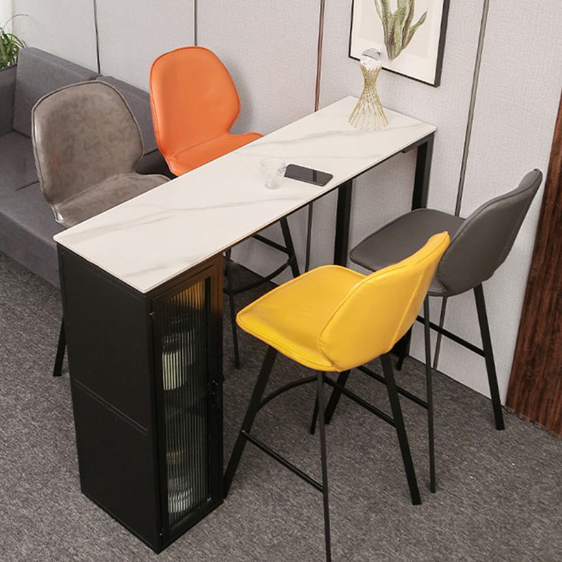 Modern Sintered Stone Bar Table Rectangle Dining Table with Storage Shelves