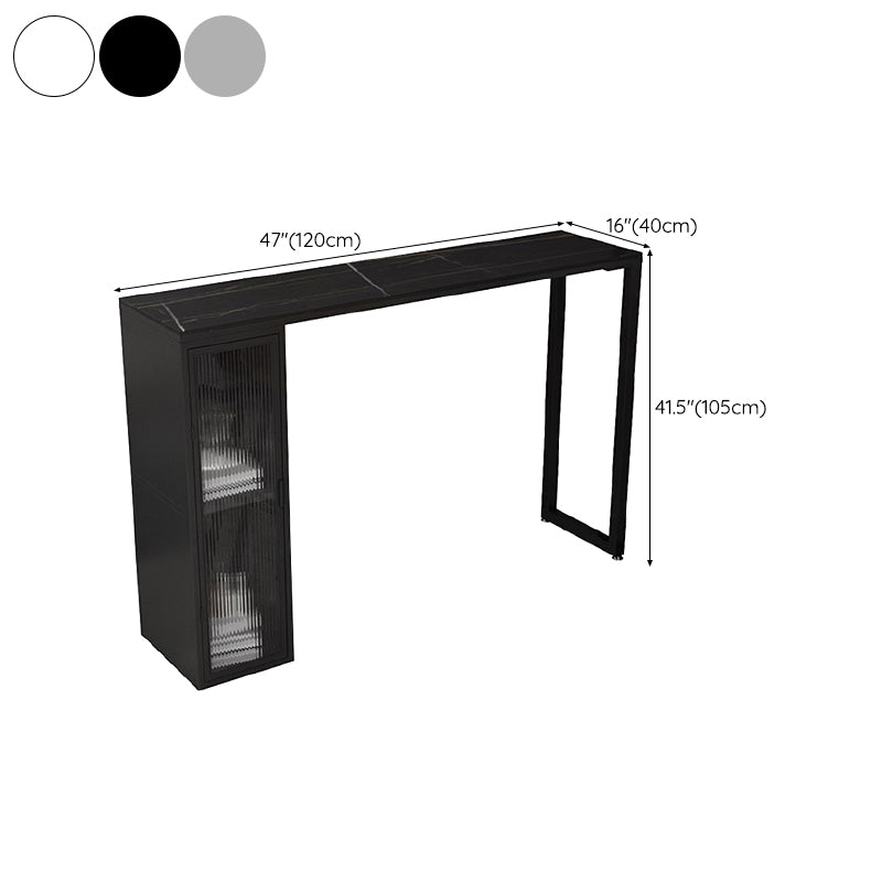 Modern Sintered Stone Bar Table Rectangle Dining Table with Storage Shelves