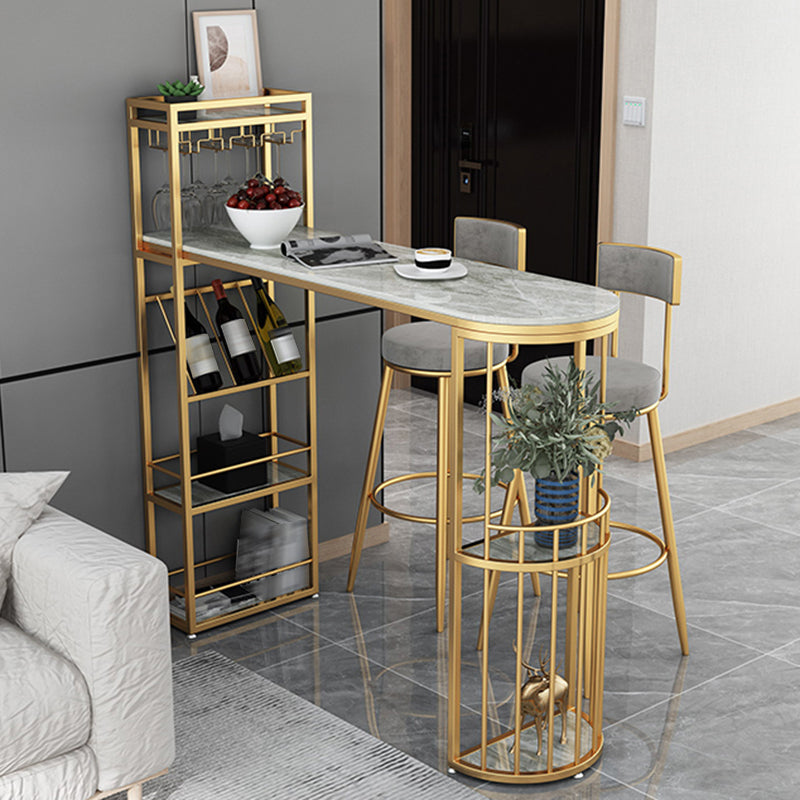 Stone Top Bistro Bar Table Rectangle Bar Table with Wine Rack