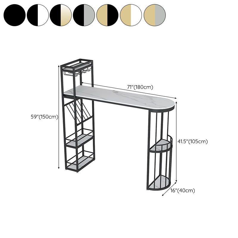 Stone Top Bistro Bar Table Rectangle Bar Table with Wine Rack
