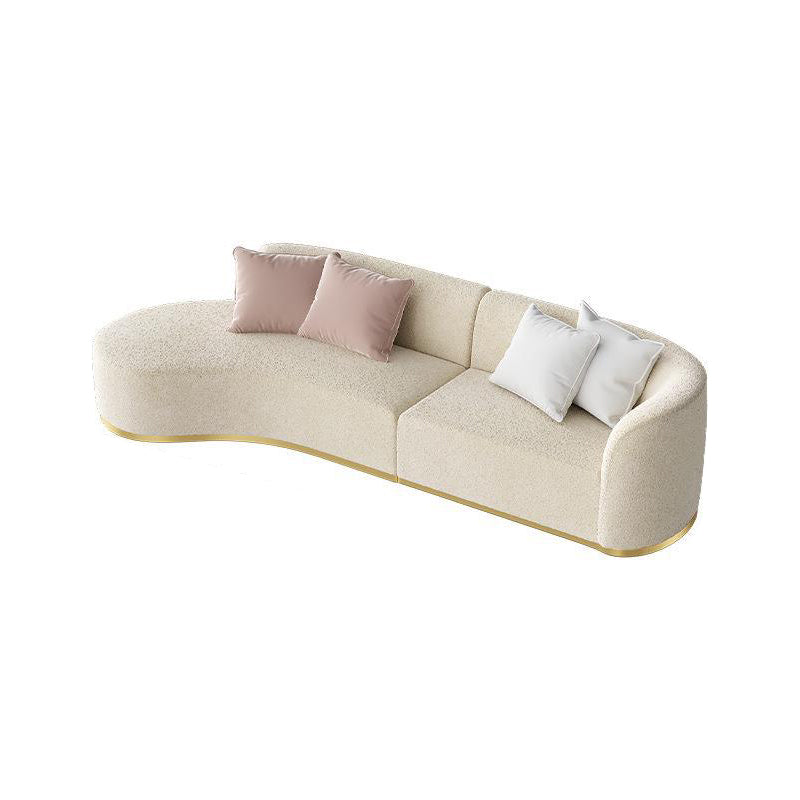 Glam Sectional Sofa White Curved Corner Sleeper Sectional with 3 Pillows