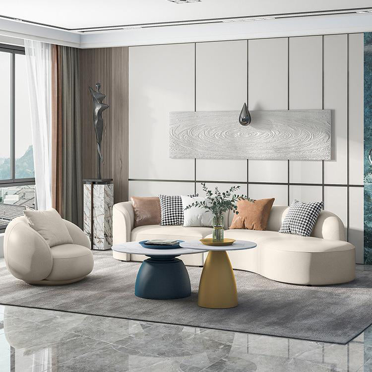 29"H Scandinavian Sectional Sofa White Leather Sleeper Sectional