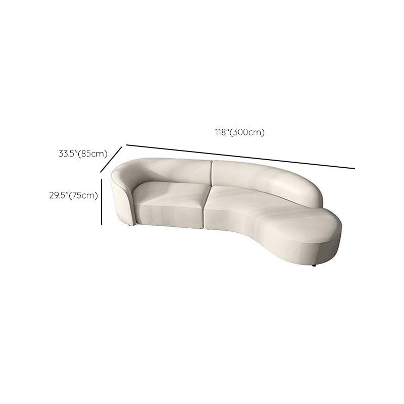 29"H Scandinavian Sectional Sofa White Leather Sleeper Sectional