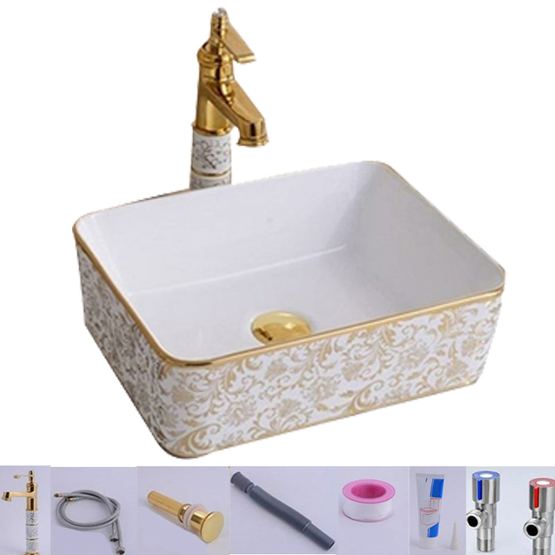 Traditional Vessel Lavatory Sink Oval-Shape Porcelain with Faucet Bathroom Sink