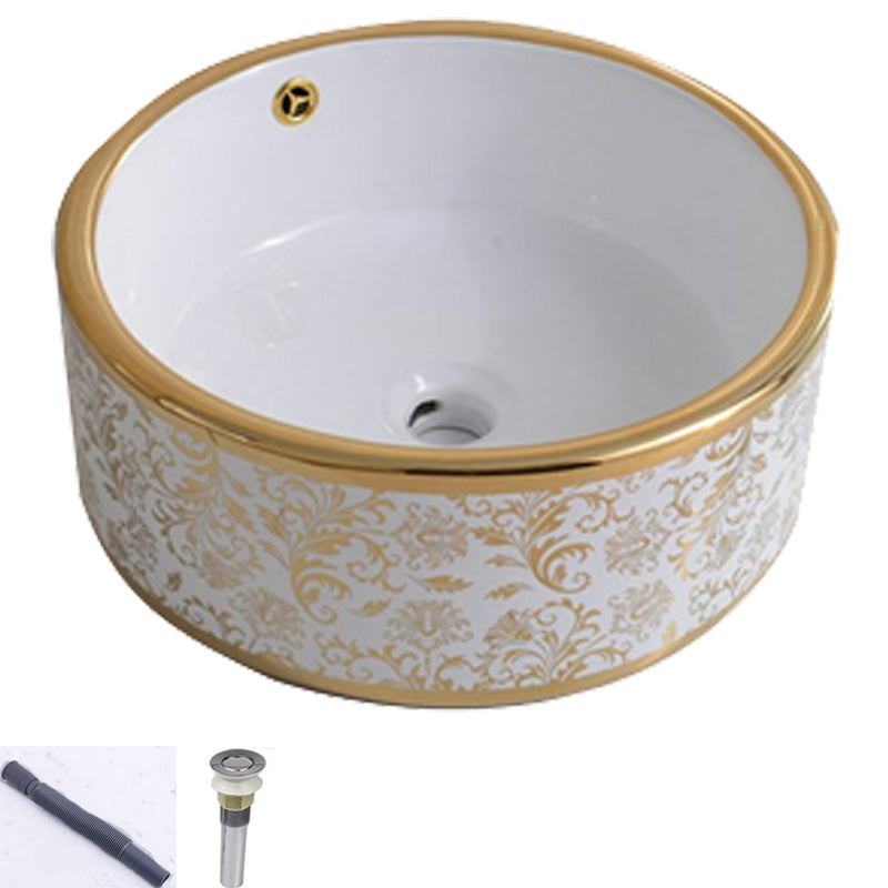 Traditional Vessel Lavatory Sink Oval-Shape Porcelain with Faucet Bathroom Sink