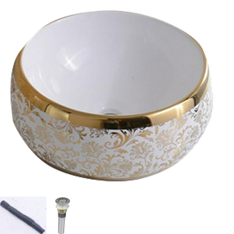 Traditional Vessel Lavatory Sink Oval-Shape Porcelain with Faucet Bathroom Sink