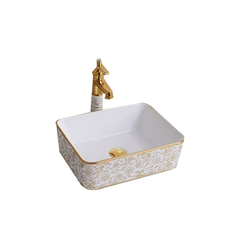 Traditional Vessel Lavatory Sink Oval-Shape Porcelain with Faucet Bathroom Sink