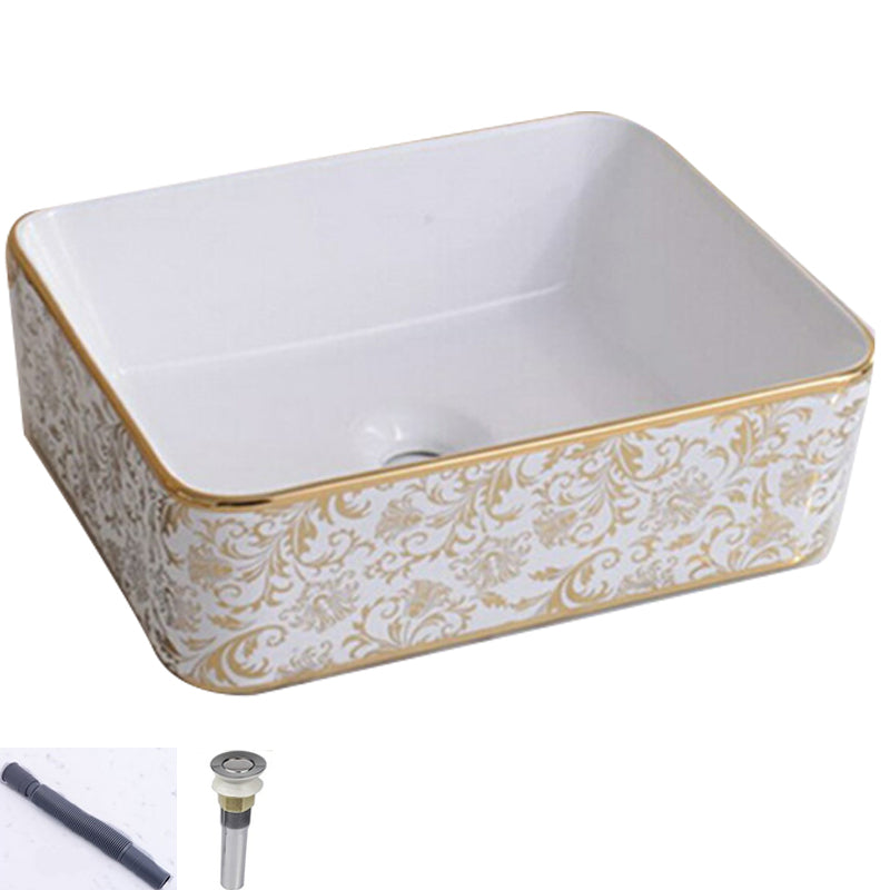 Traditional Vessel Lavatory Sink Oval-Shape Porcelain with Faucet Bathroom Sink
