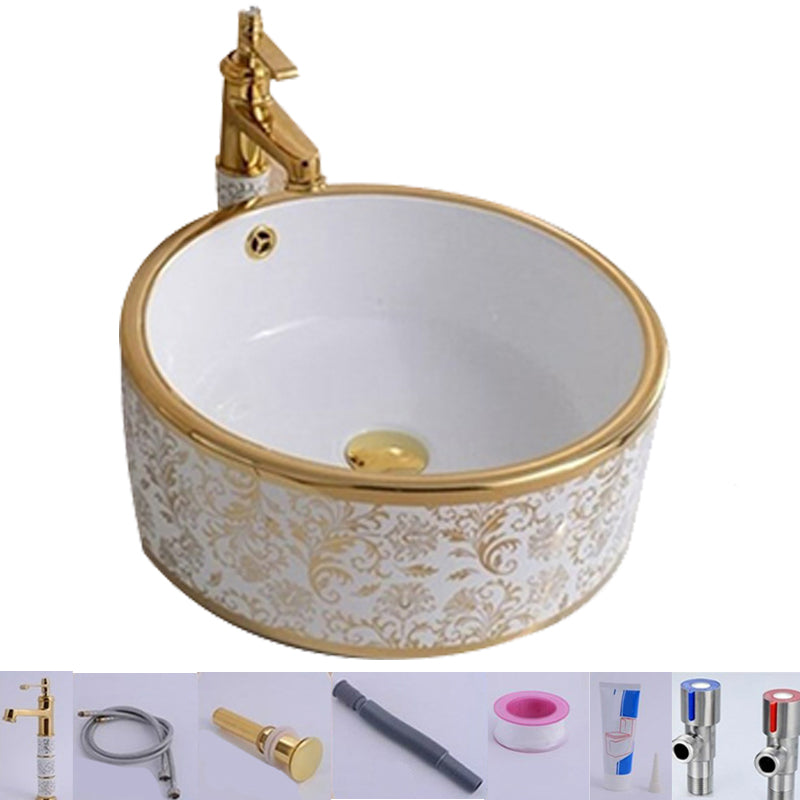 Traditional Vessel Lavatory Sink Oval-Shape Porcelain with Faucet Bathroom Sink