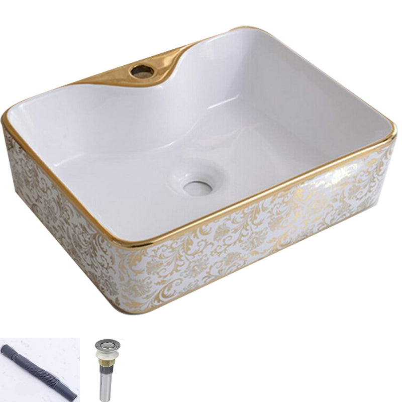 Traditional Vessel Lavatory Sink Oval-Shape Porcelain with Faucet Bathroom Sink