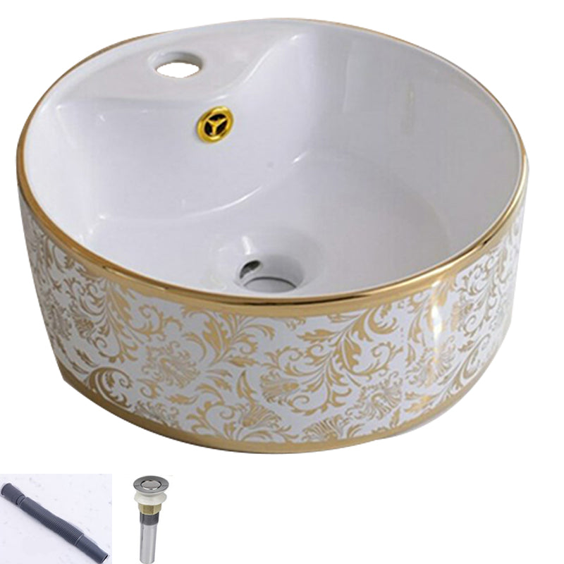 Traditional Vessel Lavatory Sink Oval-Shape Porcelain with Faucet Bathroom Sink