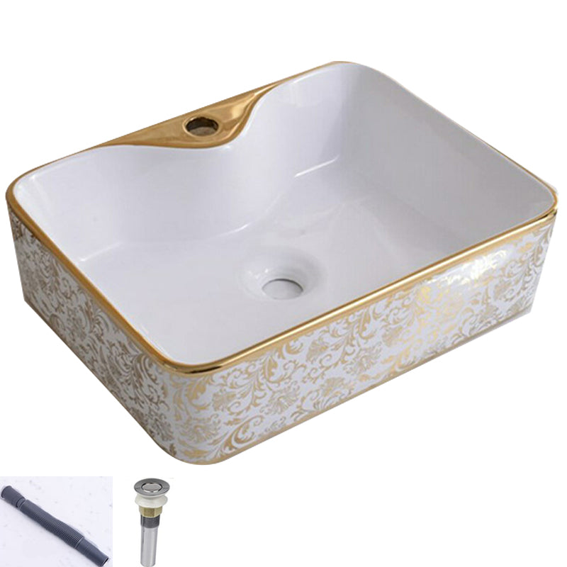 Traditional Vessel Lavatory Sink Oval-Shape Porcelain with Faucet Bathroom Sink