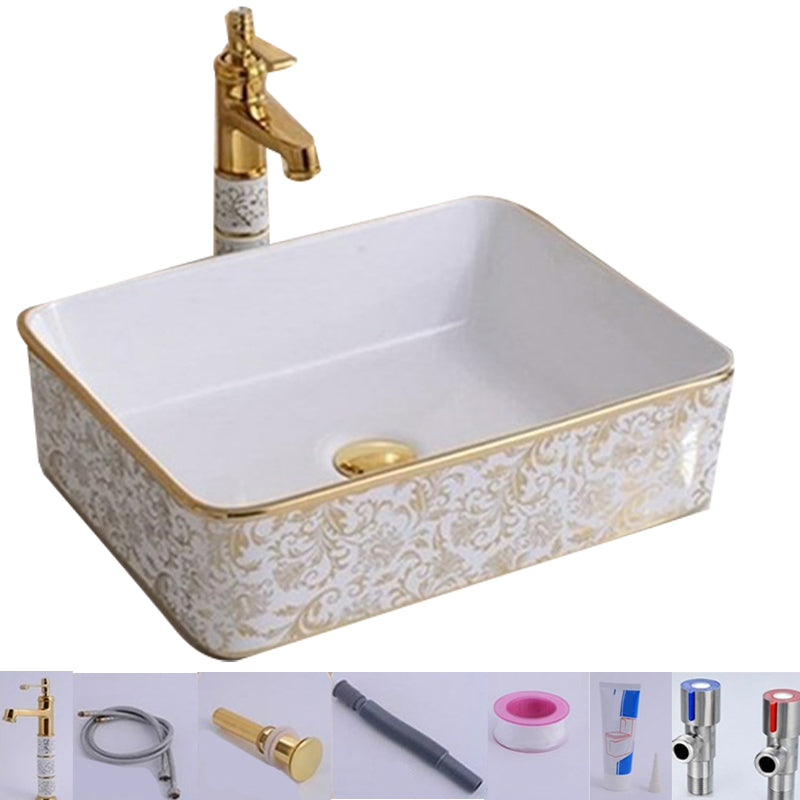 Traditional Vessel Lavatory Sink Oval-Shape Porcelain with Faucet Bathroom Sink