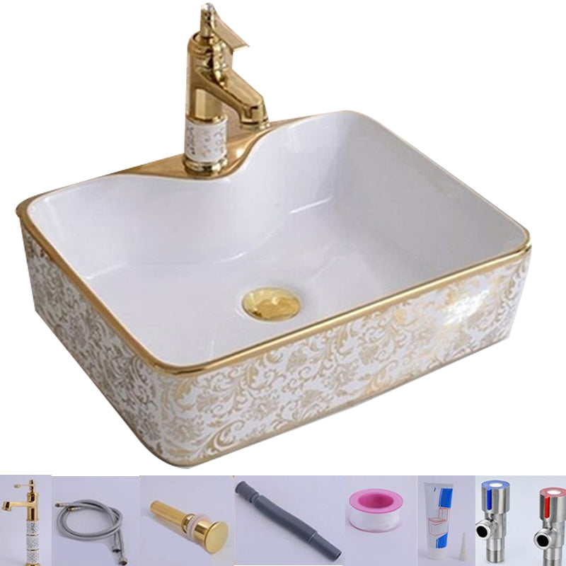 Traditional Vessel Lavatory Sink Oval-Shape Porcelain with Faucet Bathroom Sink