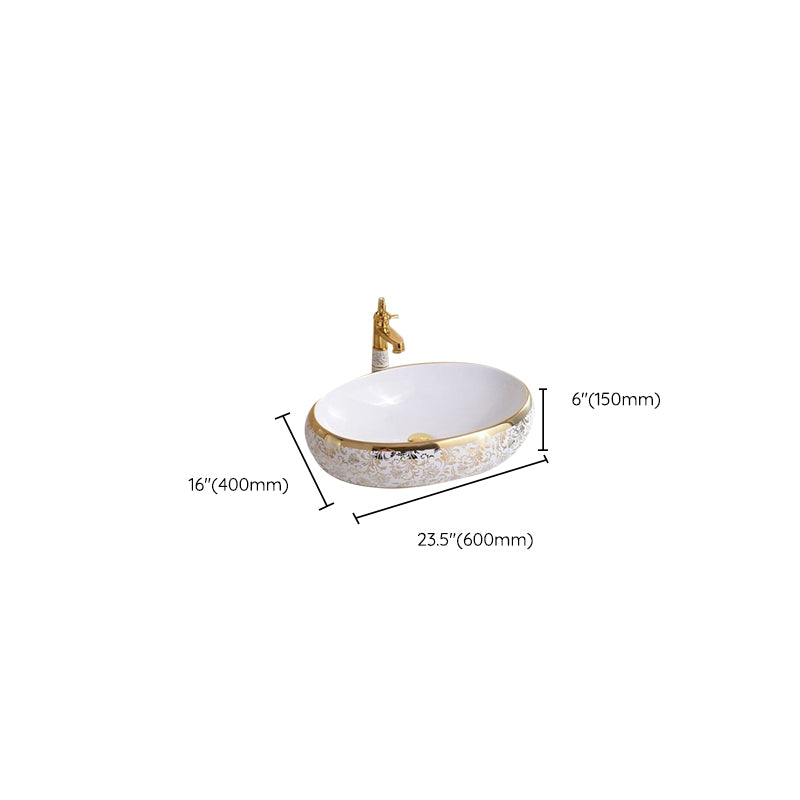 Traditional Vessel Lavatory Sink Oval-Shape Porcelain with Faucet Bathroom Sink
