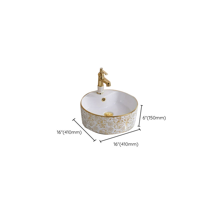 Traditional Vessel Lavatory Sink Oval-Shape Porcelain with Faucet Bathroom Sink