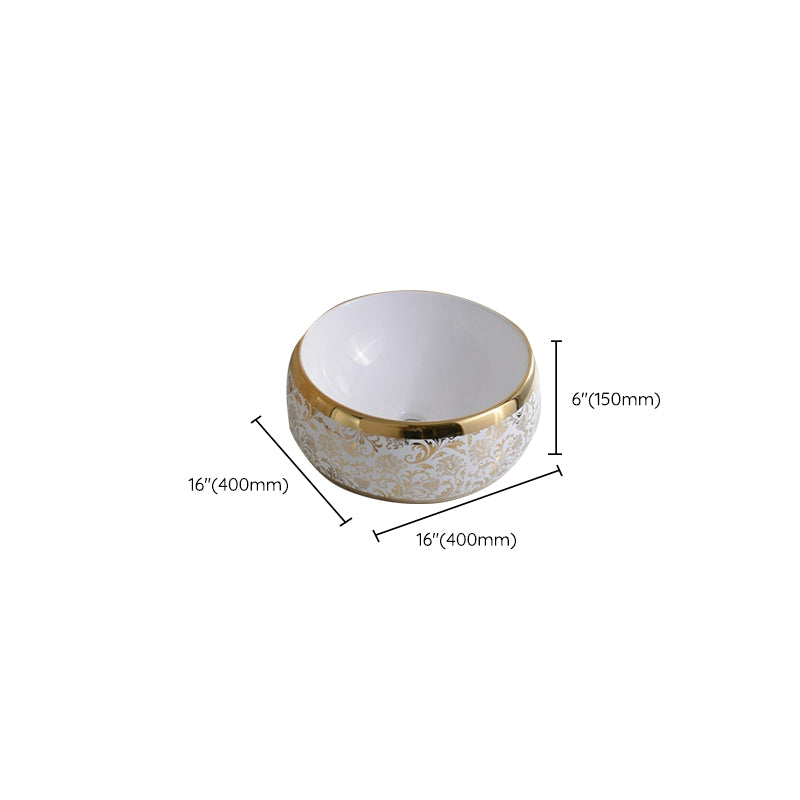 Traditional Vessel Lavatory Sink Oval-Shape Porcelain with Faucet Bathroom Sink