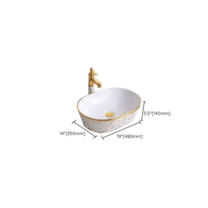 Traditional Vessel Lavatory Sink Oval-Shape Porcelain with Faucet Bathroom Sink