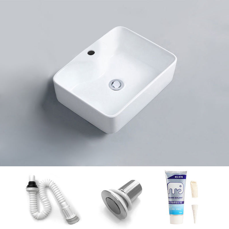 Contemporary Bathroom Sink Porcelain Rectangular Vessel Sink with Pop-Up Drain