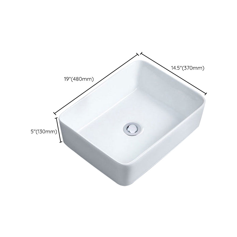 Contemporary Bathroom Sink Porcelain Rectangular Vessel Sink with Pop-Up Drain