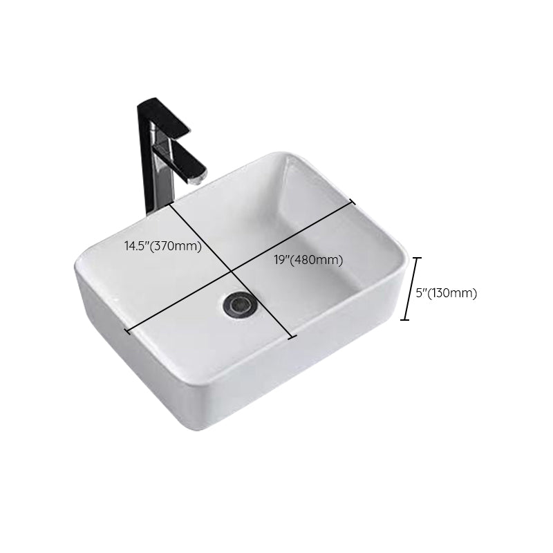 Contemporary Bathroom Sink Porcelain Rectangular Vessel Sink with Pop-Up Drain