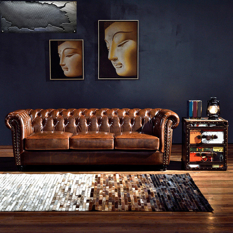 Traditional Flared Arm Sofa Tufted Cushions Seating in Dark Brown