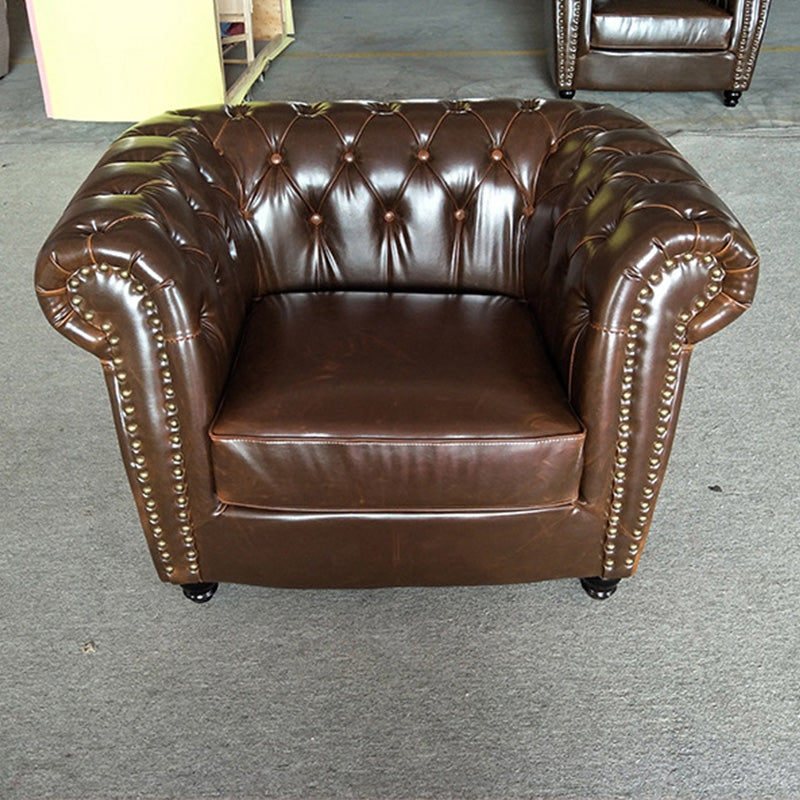 Traditional Flared Arm Sofa Tufted Cushions Seating in Dark Brown