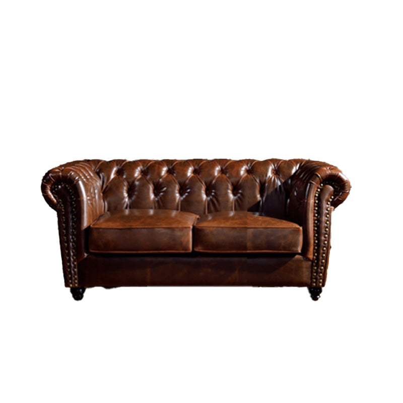 Traditional Flared Arm Sofa Tufted Cushions Seating in Dark Brown