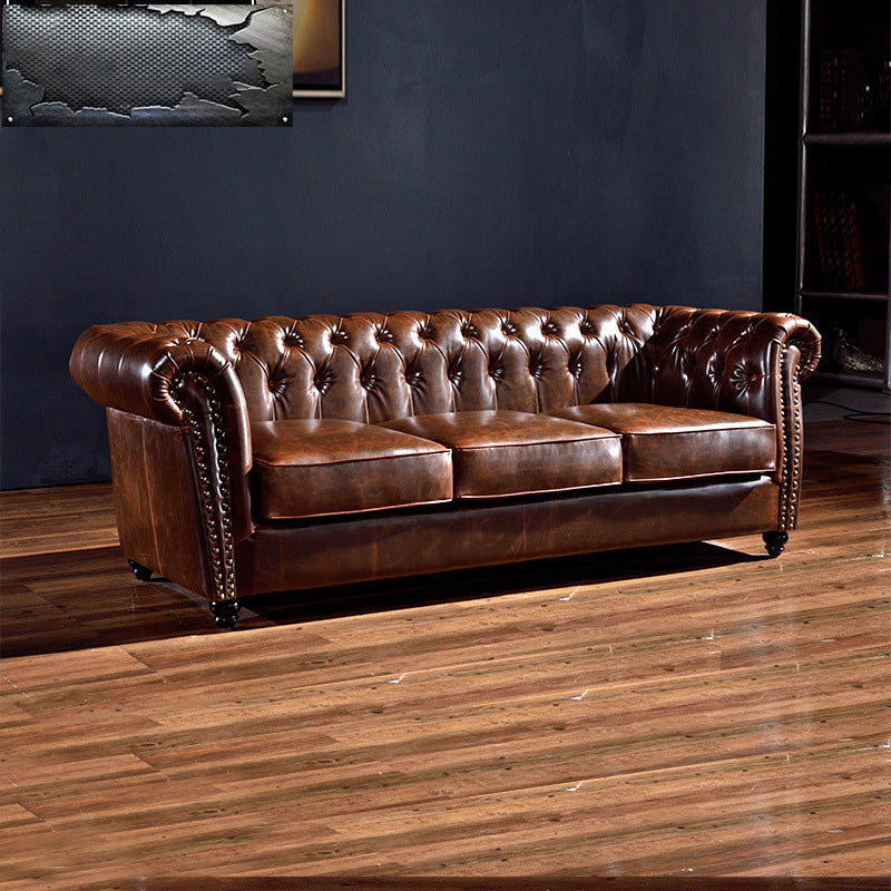 Traditional Flared Arm Sofa Tufted Cushions Seating in Dark Brown