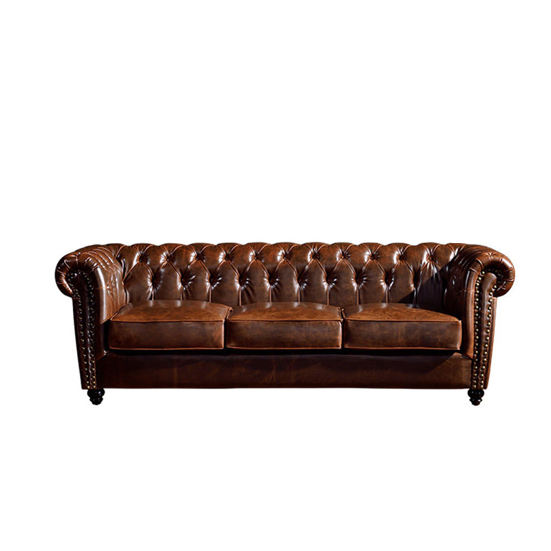 Traditional Flared Arm Sofa Tufted Cushions Seating in Dark Brown