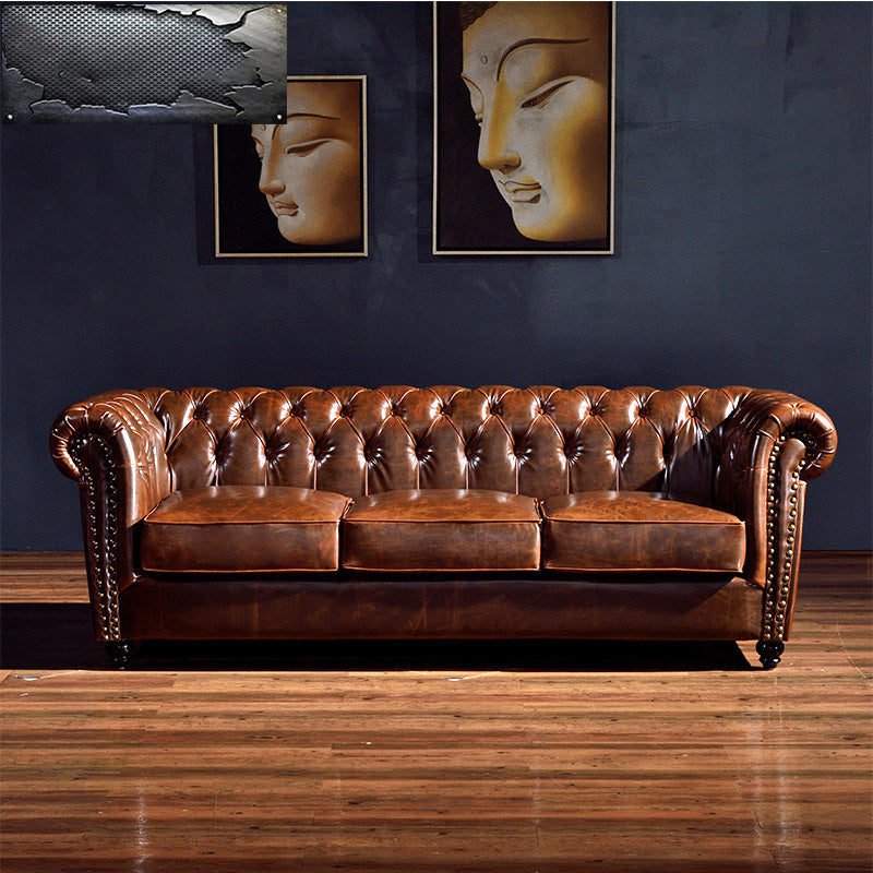 Traditional Flared Arm Sofa Tufted Cushions Seating in Dark Brown