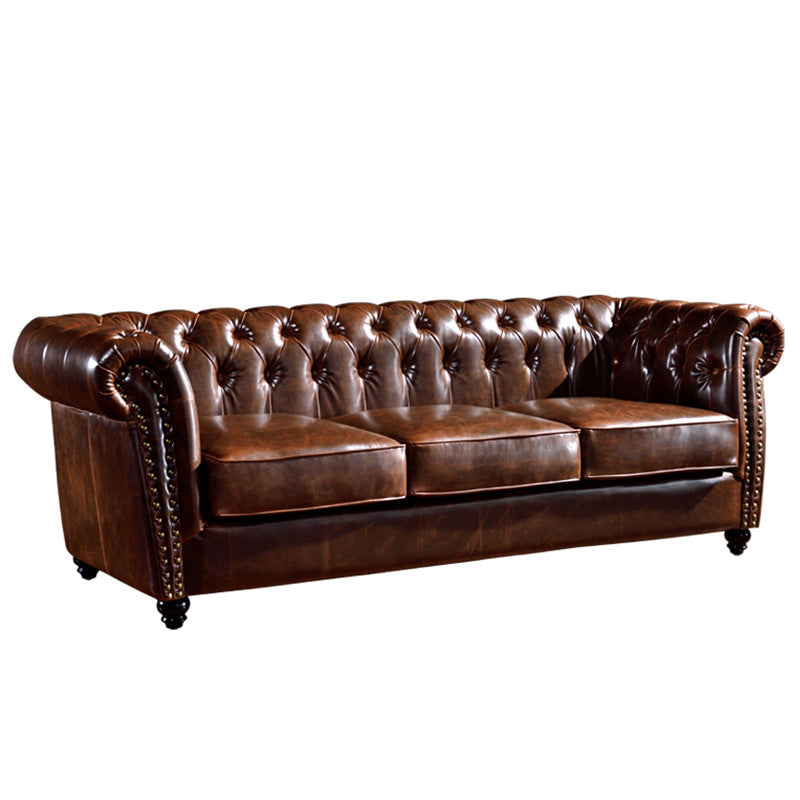 Traditional Flared Arm Sofa Tufted Cushions Seating in Dark Brown