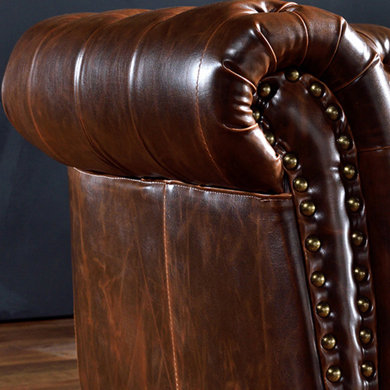 Traditional Flared Arm Sofa Tufted Cushions Seating in Dark Brown