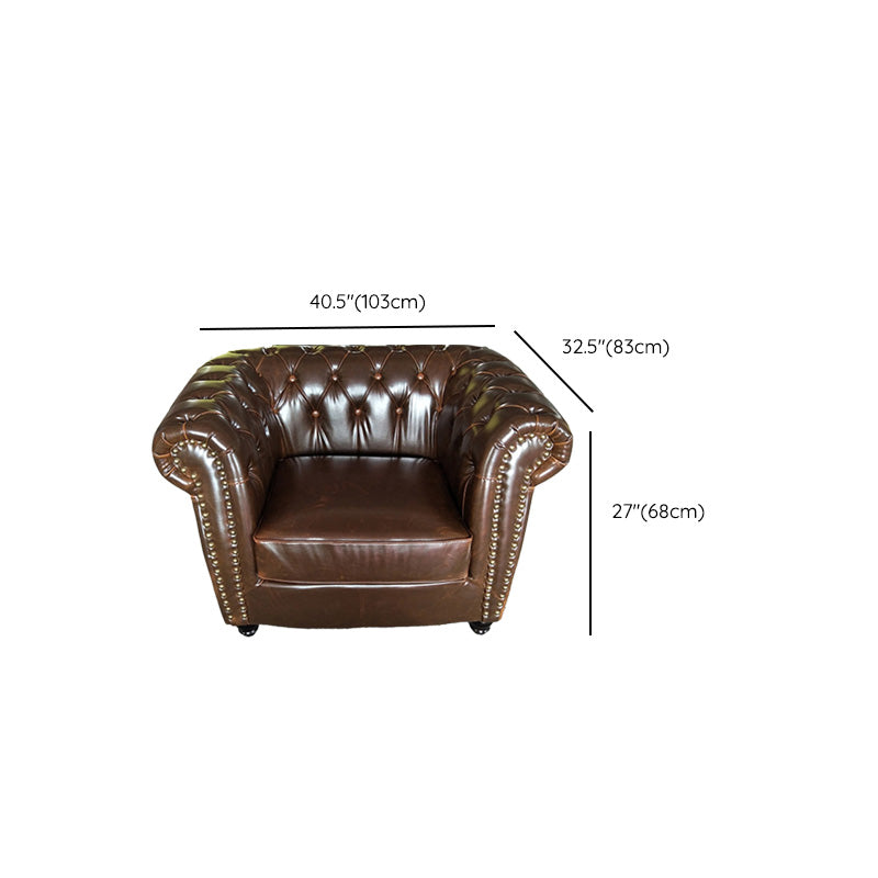 Traditional Flared Arm Sofa Tufted Cushions Seating in Dark Brown